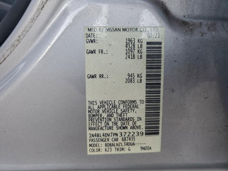 Продаж на аукціоні авто 2023 Nissan Altima Sv, vin: 1N4BL4DV7PN372239, номер лоту: 93200995