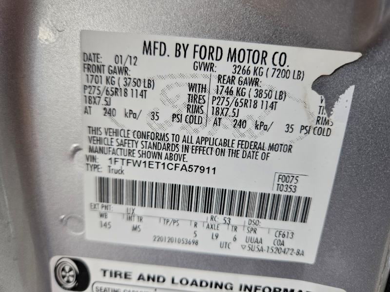 Aukcja sprzedaży 2012 Ford F150, vin: 1FTFW1ET1CFA57911, numer aukcji: 94674375