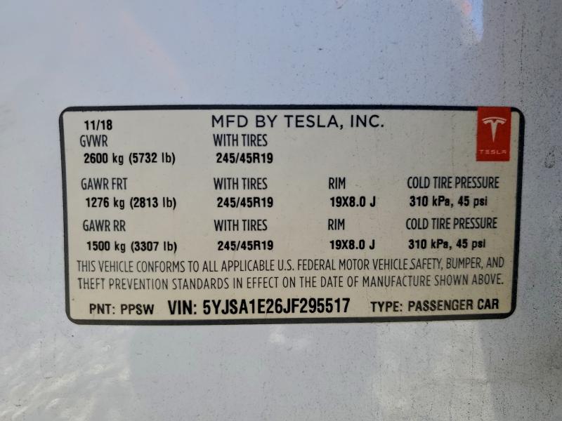 Продаж на аукціоні авто 2018 Tesla Model S, vin: 5YJSA1E26JF295517, номер лоту: 96970795