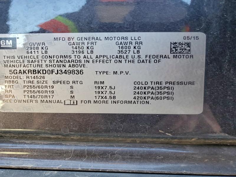 96315065 :رقم المزاد ، 5GAKRBKD0FJ349836 vin ، 2015 Buick Enclave مزاد بيع