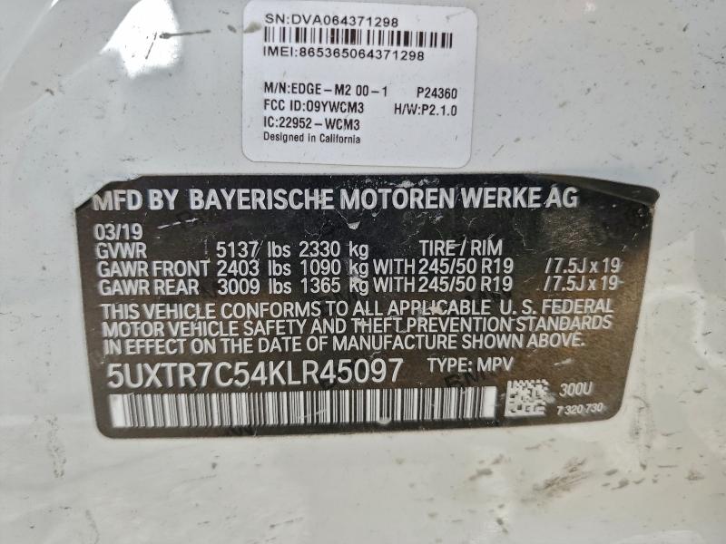 96990195 :رقم المزاد ، 5UXTR7C54KLR45097 vin ، 2019 Bmw X3 مزاد بيع