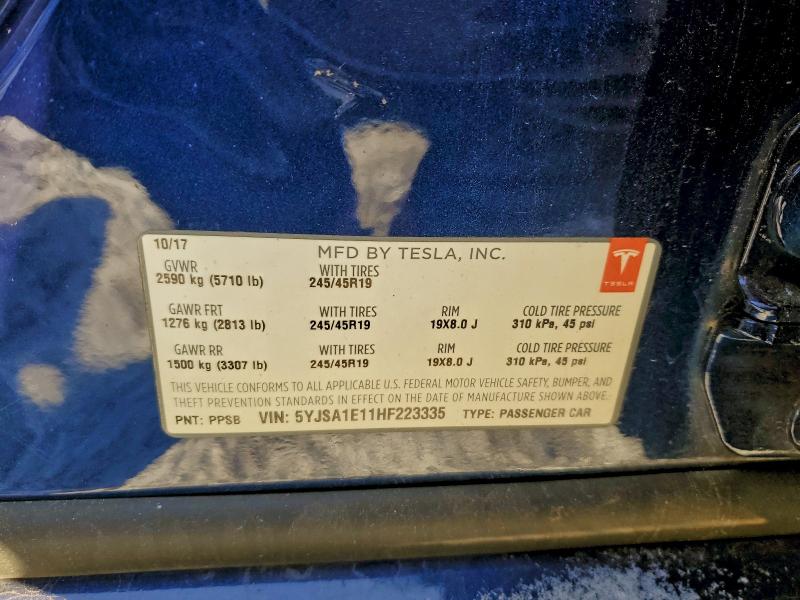 2017 Tesla Model S მანქანა იყიდება აუქციონზე, vin: 5YJSA1E11HF223335, აუქციონის ნომერი: 96519765