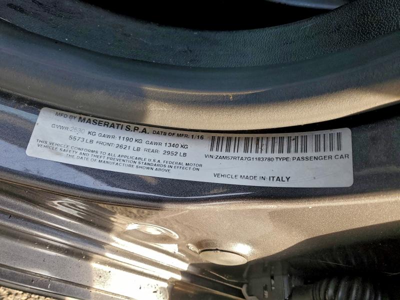 95539945 :رقم المزاد ، ZAM57RTA7G1183780 vin ، 2016 Maserati Ghibli S مزاد بيع
