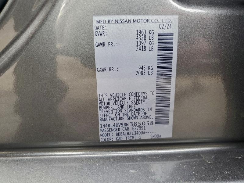 96093685 :رقم المزاد ، 1N4BL4DV9RN385058 vin ، 2024 Nissan Altima Sv مزاد بيع