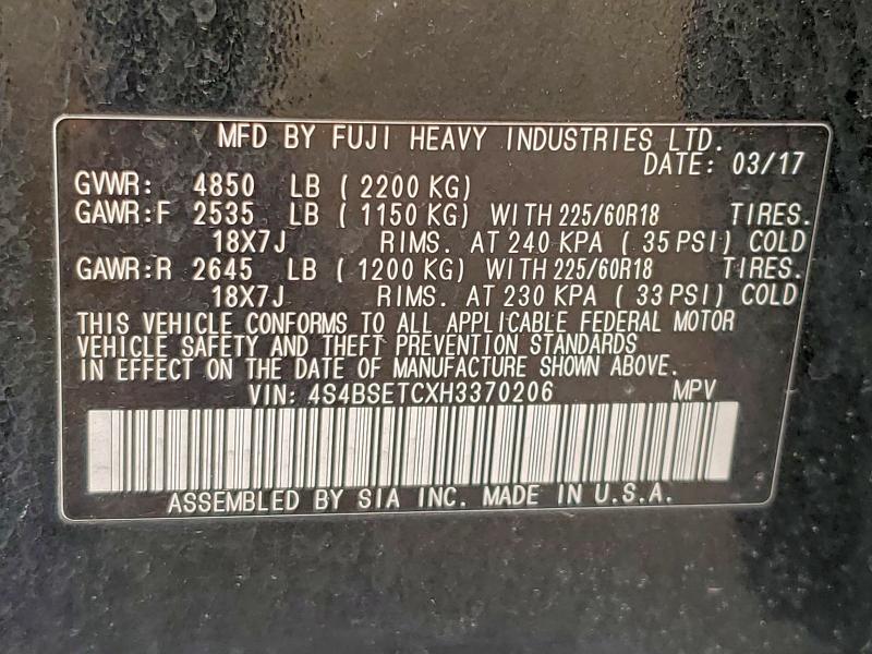 Продаж на аукціоні авто 2017 Subaru Outback, vin: 4S4BSETCXH3370206, номер лоту: 97530655