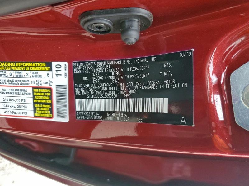 Aukcja sprzedaży 2020 Toyota Sienna, vin: 5TDKZ3DC5LS050530, numer aukcji: 96775245