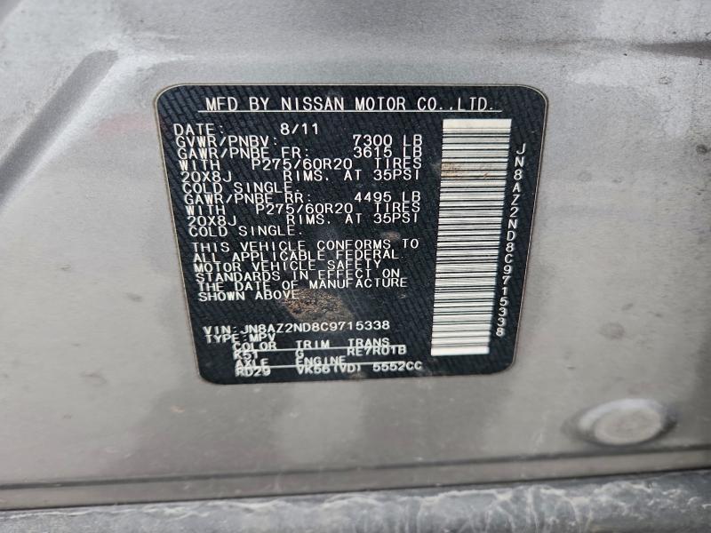 Aukcja sprzedaży 2012 Infiniti Qx56, vin: JN8AZ2ND8C9715338, numer aukcji: 94258175