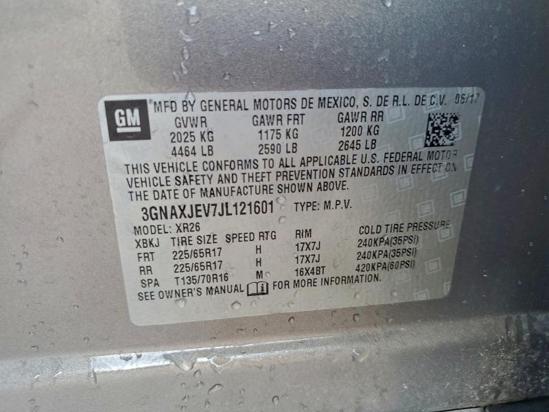 2018 Chevrolet Equinox Lt მანქანა იყიდება აუქციონზე, vin: 3GNAXJEV7JL121601, აუქციონის ნომერი: 75696215
