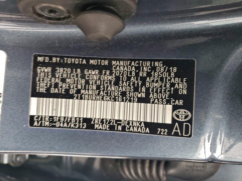 Aukcja sprzedaży 2019 Toyota Corolla, vin: 2T1BURHE6KC161219, numer aukcji: 96224245