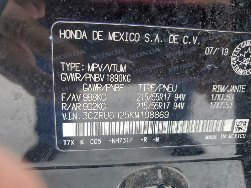 Aukcja sprzedaży 2019 Honda Hr-v, vin: 3CZRU6H25KM108869, numer aukcji: 93824325