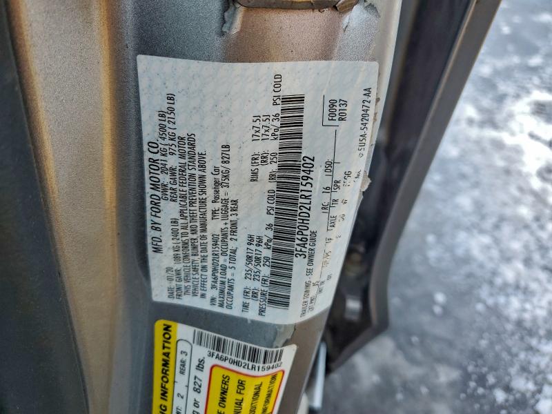 2020 Ford Fusion მანქანა იყიდება აუქციონზე, vin: 3FA6P0HD2LR159402, აუქციონის ნომერი: 96281835