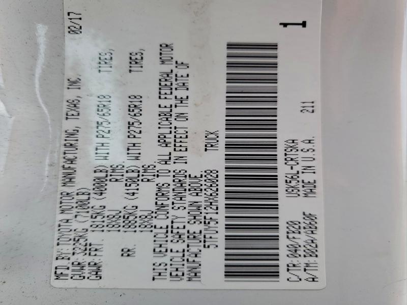 95463435 :رقم المزاد ، 5TFUY5F12HX626028 vin ، 2017 Toyota Tundra مزاد بيع