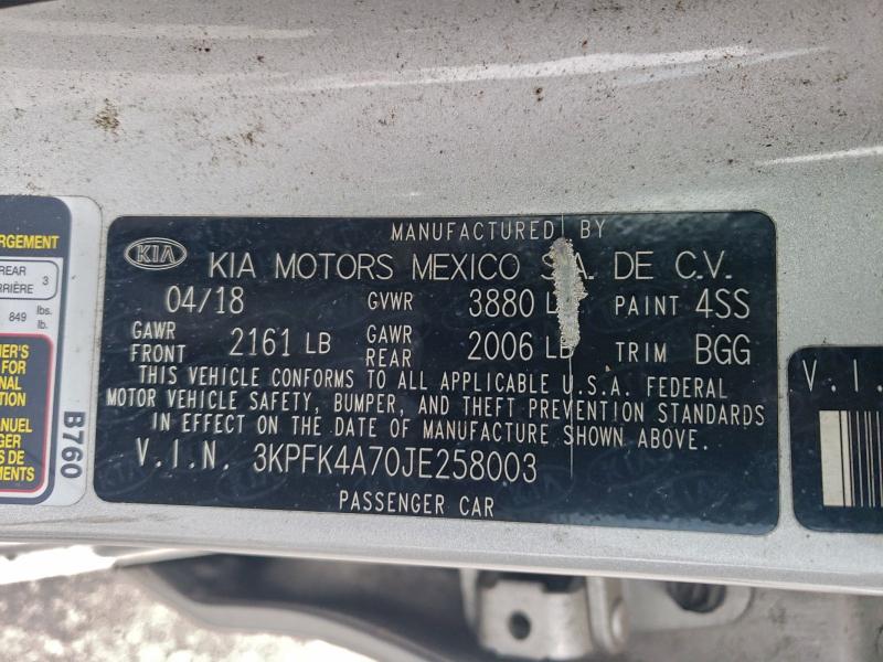 95954915 :رقم المزاد ، 3KPFK4A70JE258003 vin ، 2018 Kia Forte مزاد بيع