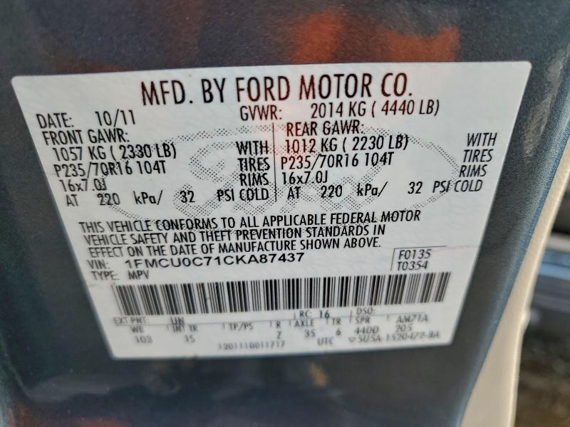 Aukcja sprzedaży 2012 Ford Escape, vin: 1FMCU0C71CKA87437, numer aukcji: 97014465