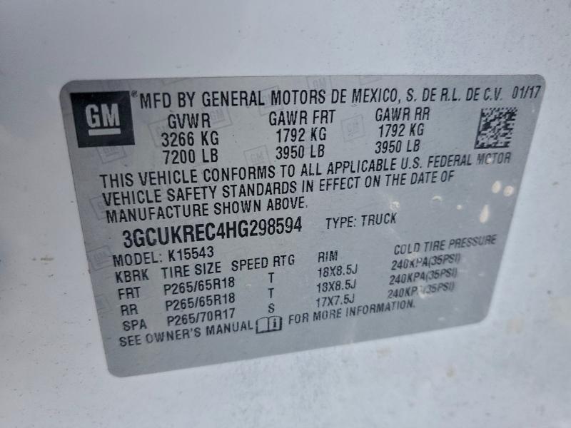 Aukcja sprzedaży 2017 Chevrolet Silverado, vin: 3GCUKREC4HG298594, numer aukcji: 97525035