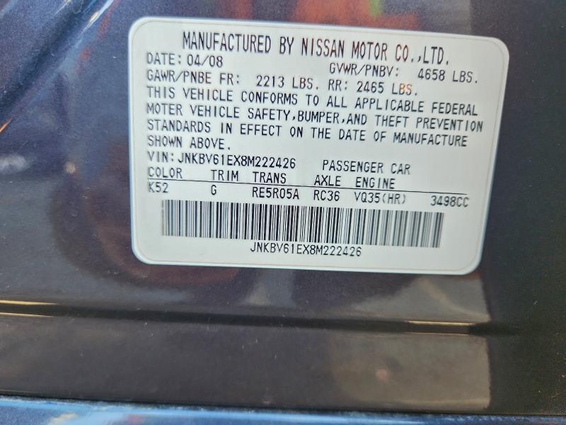 97240945 :رقم المزاد ، JNKBV61EX8M222426 vin ، 2008 Infiniti G35 مزاد بيع