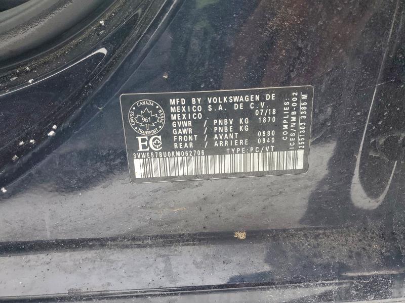 95239635 :رقم المزاد ، 3VWE57BU0KM062706 vin ، 2019 Volkswagen Jetta مزاد بيع