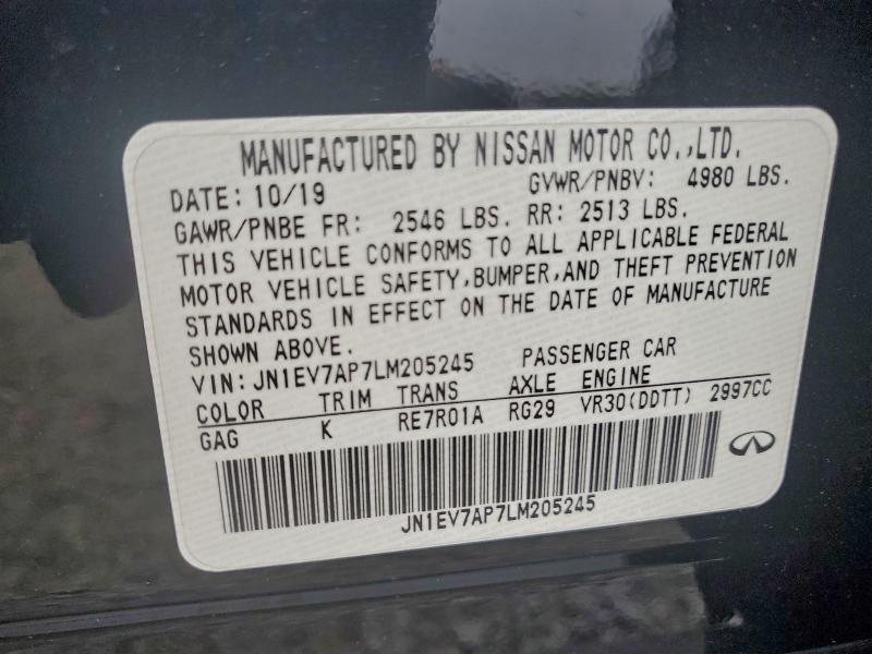 Aukcja sprzedaży 2020 Infiniti Q50 Pure, vin: JN1EV7AP7LM205245, numer aukcji: 96249945