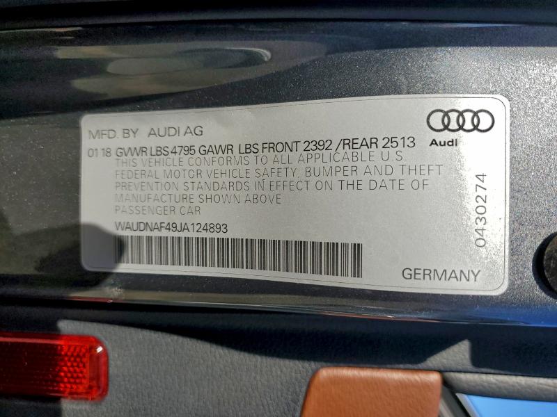 Продаж на аукціоні авто 2018 Audi A4, vin: WAUDNAF49JA124893, номер лоту: 93915575