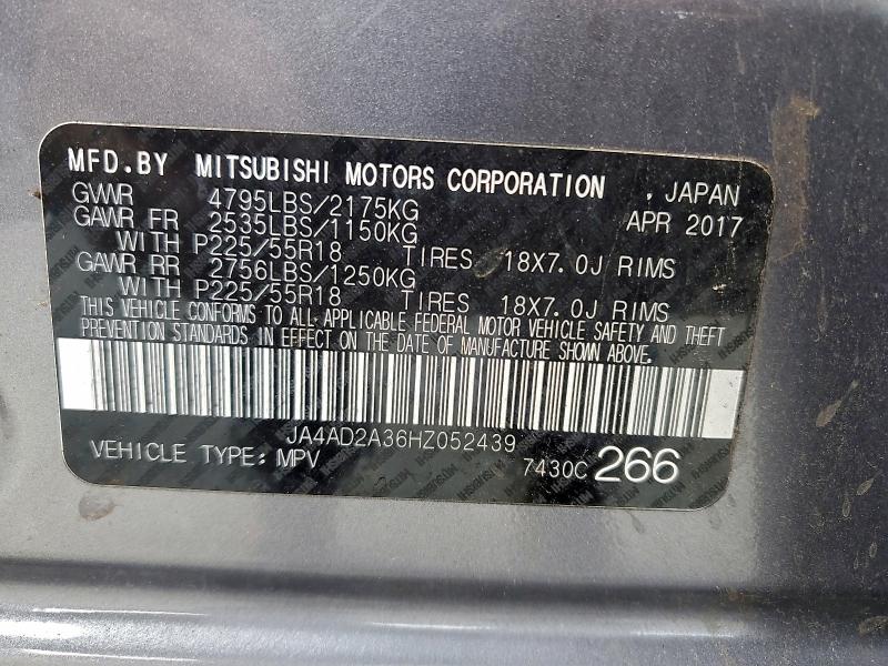 Продаж на аукціоні авто 2017 Mitsubishi Outlander, vin: JA4AD2A36HZ052439, номер лоту: 95255985