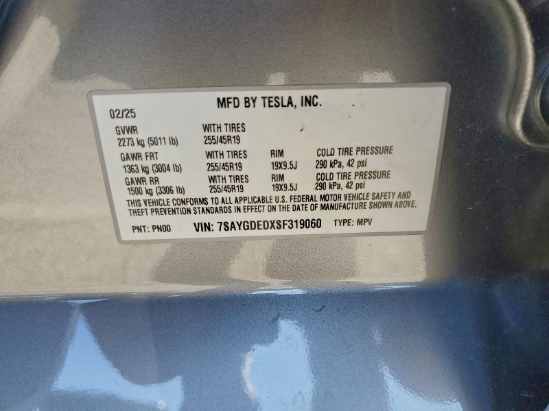 96048875 :رقم المزاد ، 7SAYGDEDXSF319060 vin ، 2025 Tesla Model Y مزاد بيع