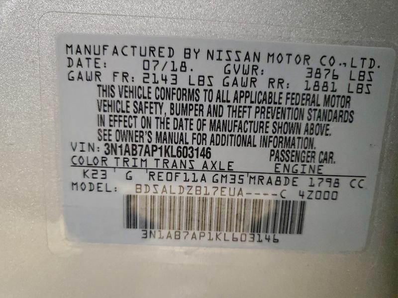 Auction sale of the 2019 Nissan Sentra S, vin: 3N1AB7AP1KL603146, lot number: 95474405