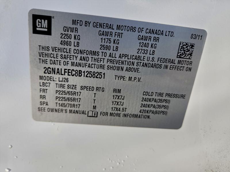 96825965 :رقم المزاد ، 2GNALFEC8B1258251 vin ، 2011 Chevrolet Equinox مزاد بيع