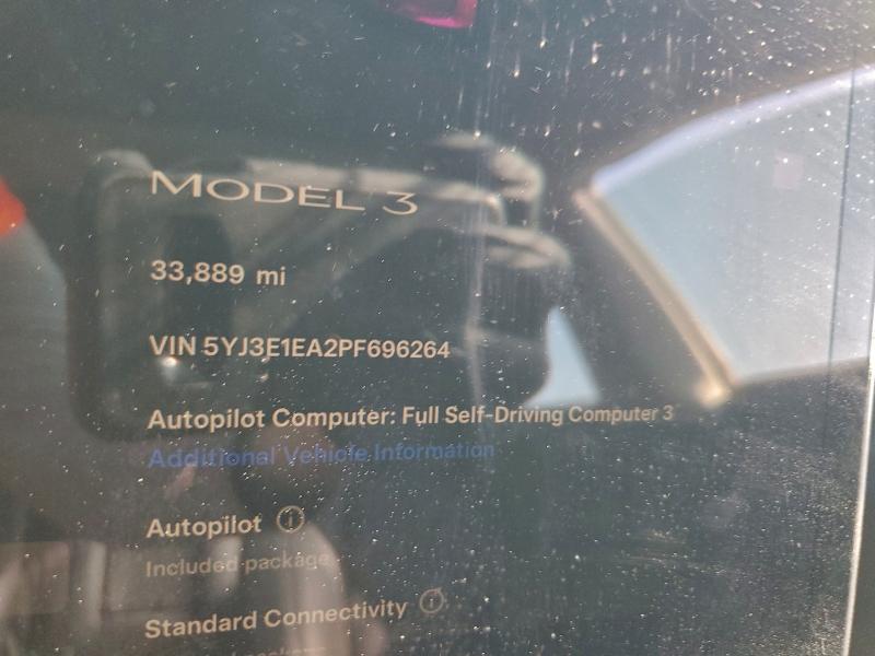 2023 Tesla Model 3 მანქანა იყიდება აუქციონზე, vin: 5YJ3E1EA2PF696264, აუქციონის ნომერი: 96107195