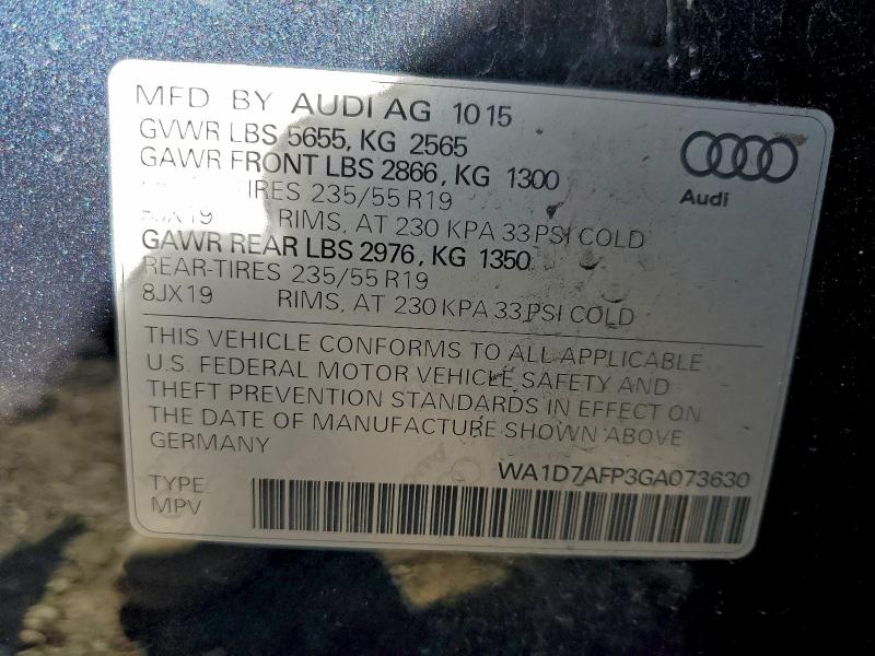 2016 Audi Q5 Premium მანქანა იყიდება აუქციონზე, vin: WA1D7AFP3GA073630, აუქციონის ნომერი: 97610335