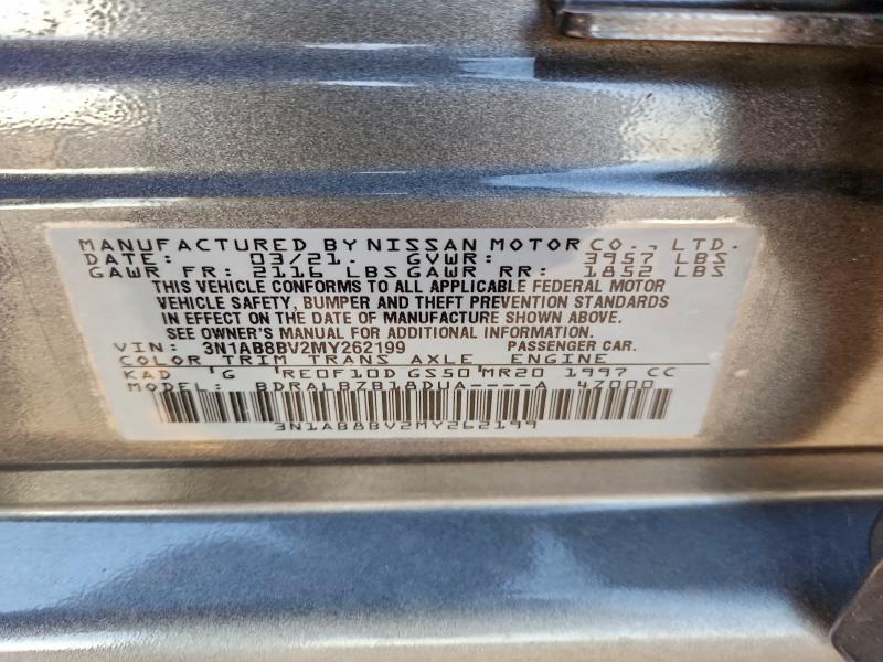 2021 Nissan Sentra მანქანა იყიდება აუქციონზე, vin: 3N1AB8BV2MY262199, აუქციონის ნომერი: 97149605