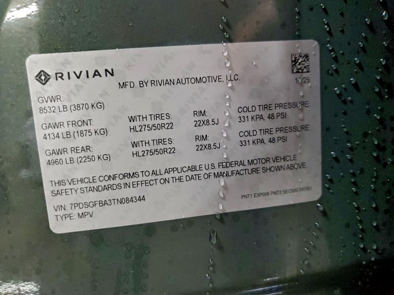 Aukcja sprzedaży 2026 Rivian R1s Advent, vin: 7PDSGFBA3TN084344, numer aukcji: 96732585