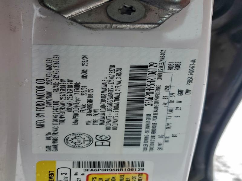 96801115 :رقم المزاد ، 3FA6P0H95HR106129 vin ، 2017 Ford Fusion مزاد بيع
