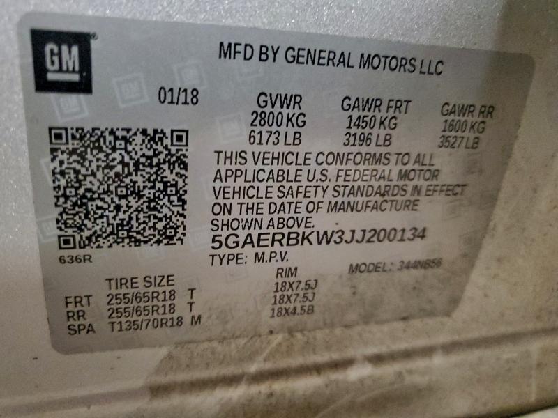 97927075 :رقم المزاد ، 5GAERBKW3JJ200134 vin ، 2018 Buick Enclave مزاد بيع