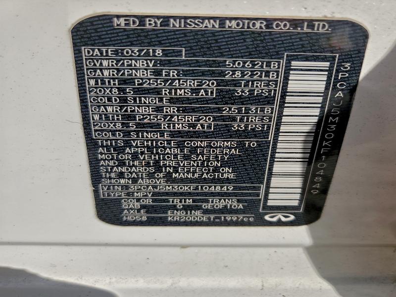 97976825 :رقم المزاد ، 3PCAJ5M30KF104849 vin ، 2019 Infiniti Qx50 مزاد بيع