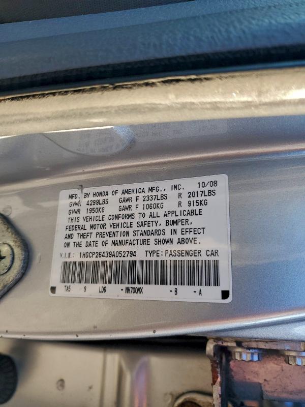97991635 :رقم المزاد ، 1HGCP26439A052794 vin ، 2009 Honda Accord مزاد بيع