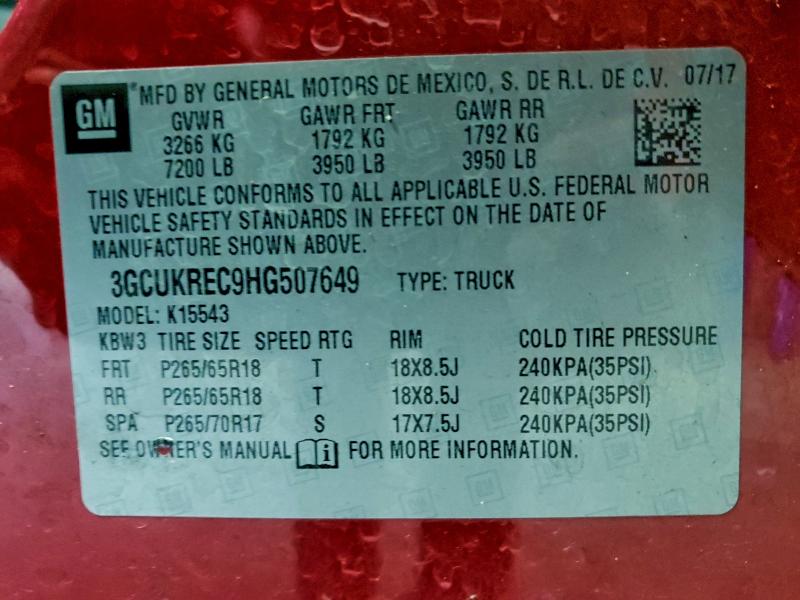 2017 Chevrolet Silverado მანქანა იყიდება აუქციონზე, vin: 3GCUKREC9HG507649, აუქციონის ნომერი: 94529145