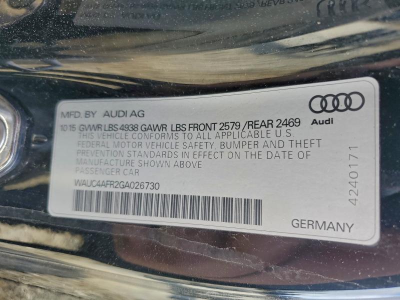2016 Audi S5 Premium მანქანა იყიდება აუქციონზე, vin: WAUC4AFR2GA026730, აუქციონის ნომერი: 97561705