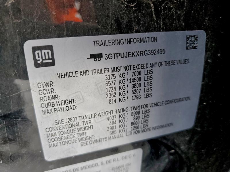 Aukcja sprzedaży 2024 Gmc Sierra, vin: 3GTPUJEKXRG392495, numer aukcji: 95995875