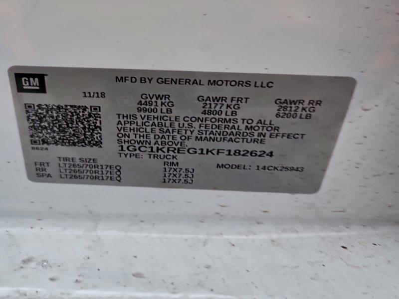 2019 Chevrolet Silverado მანქანა იყიდება აუქციონზე, vin: 1GC1KREG1KF182624, აუქციონის ნომერი: 95661075