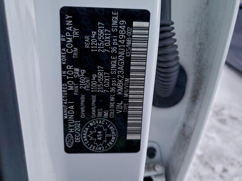 94674775 :رقم المزاد ، KM8K23AGXNU149849 vin ، 2022 Hyundai Kona مزاد بيع