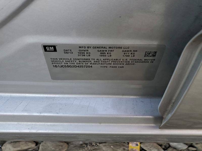 Продаж на аукціоні авто 2013 Chevrolet Sonic, vin: 1G1JC5SG2D4257204, номер лоту: 96269595