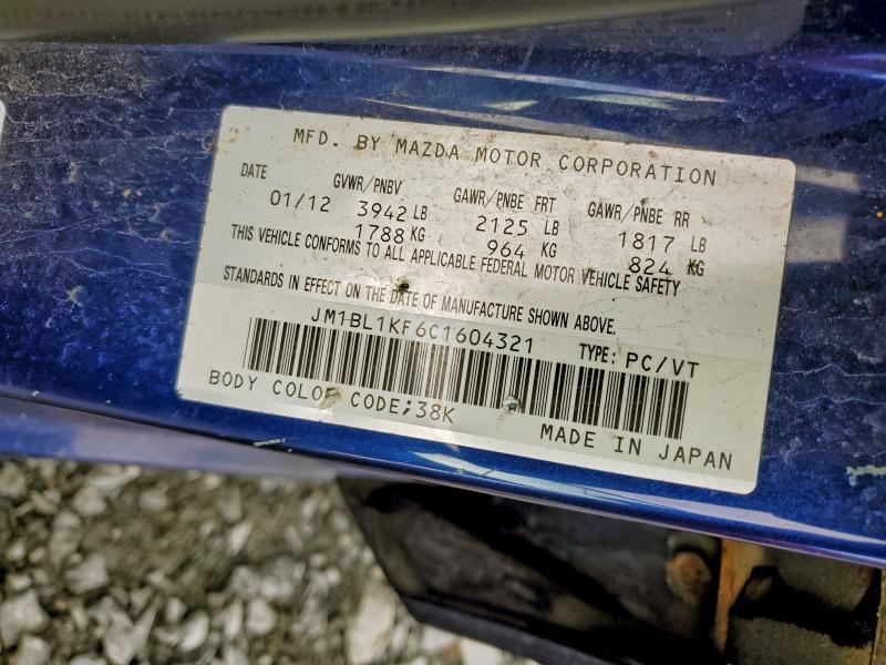 94858525 :رقم المزاد ، JM1BL1KF6C1604321 vin ، 2012 Mazda 3 I مزاد بيع