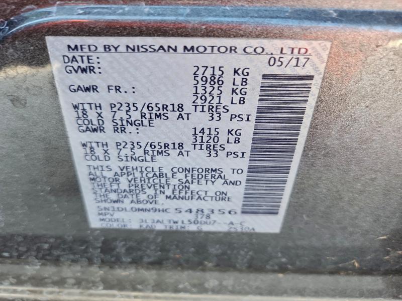 Aukcja sprzedaży 2017 Infiniti Qx60, vin: 5N1DL0MN9HC548356, numer aukcji: 98564965