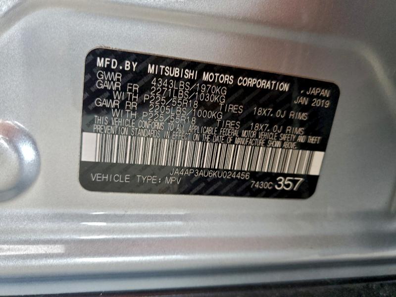 Продаж на аукціоні авто 2019 Mitsubishi Outlander Sport, vin: JA4AP3AU6KU024456, номер лоту: 96387845
