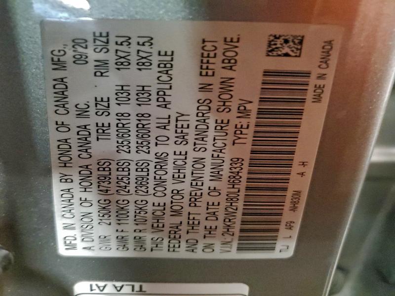2020 Honda Cr-v Exl მანქანა იყიდება აუქციონზე, vin: 2HKRW2H80LH684339, აუქციონის ნომერი: 97876715