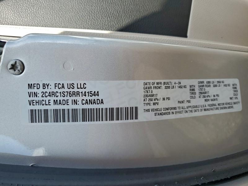 Продажа на аукционе авто 2024 Chrysler Pacifica H, vin: 2C4RC1S76RR141544, номер лота: 95756165