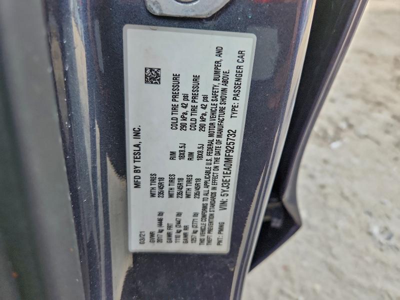 Auction sale of the 2021 Tesla Model 3, vin: 5YJ3E1EA0MF925732, lot number: 95951695