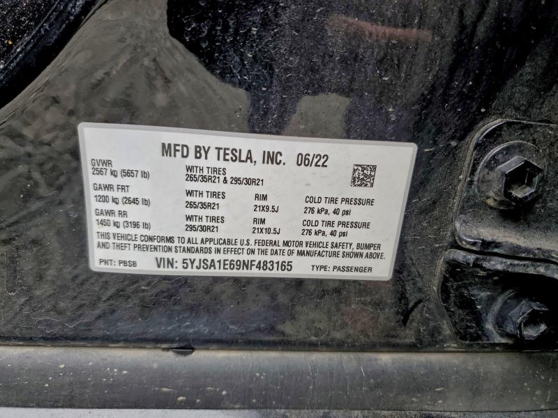Продажа на аукционе авто 2022 Tesla Model S, vin: 5YJSA1E69NF483165, номер лота: 96639025