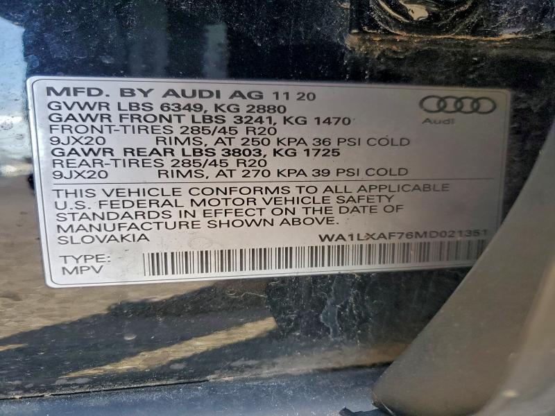 Продаж на аукціоні авто 2021 Audi Q7, vin: WA1LXAF76MD021351, номер лоту: 93586905