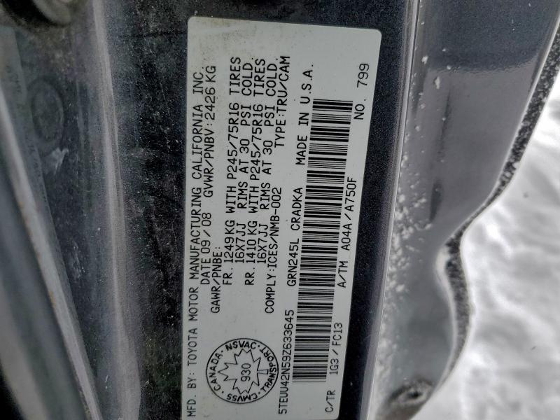 2009 Toyota Tacoma Acc მანქანა იყიდება აუქციონზე, vin: 5TEUU42N59Z633645, აუქციონის ნომერი: 95938975
